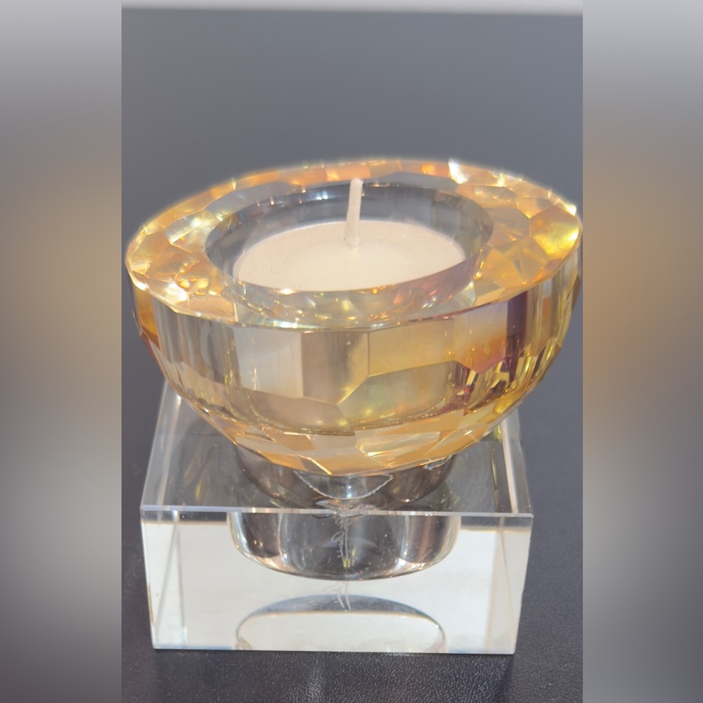 Crystal Amber Tealight Candle Holder - Home Art Glass